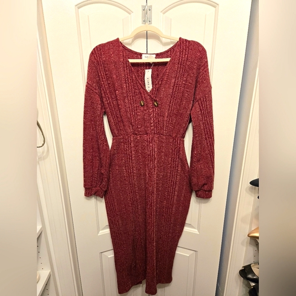 NWT Chic Burgundy Knit Dress